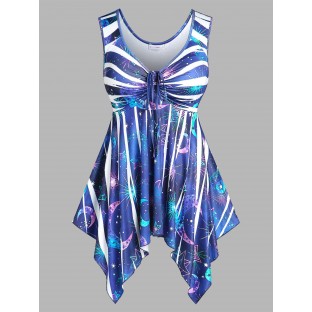 Plus Size & Curve Full Print Cinched Handkerchief Tank Top